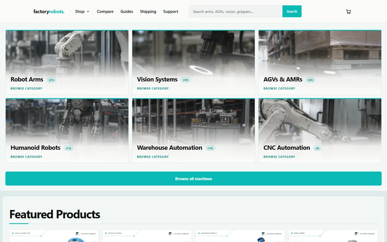 Screenshot of Factory Robots website